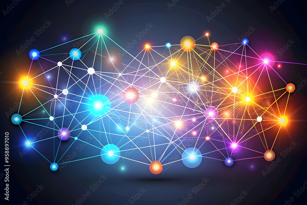 Flat Glowing Abstract Digital Art with Network Lines - Dynamic Shot of ...