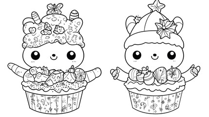 Canvas Print - Cute Christmas Cup Cake Illustration