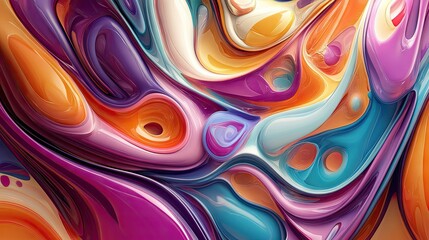 Wall Mural - Abstract 3D fluid design with colorful waves and swirls, creating an engaging and dynamic composition for visual art.