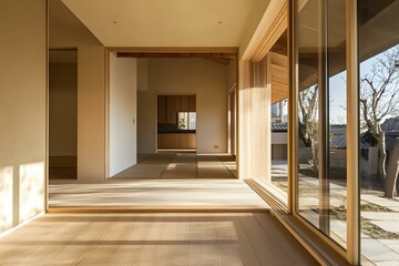 Canvas Print - Modern Japanese Home Interior Design With Wood Floor And Sliding Doors