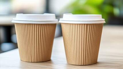 Poster - Two coffee cups sitting on a table with one cup empty, AI