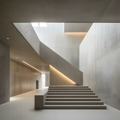 Poster - Modern Concrete Staircase and Hallway in a Minimalist Building