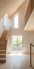 Canvas Print - Modern Wooden Staircase in Minimalist Interior Design