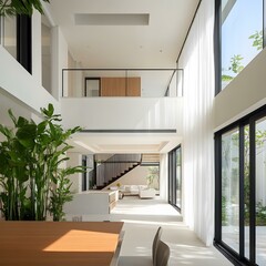 Wall Mural - Modern Minimalist Interior Design with High Ceilings and Natural Light