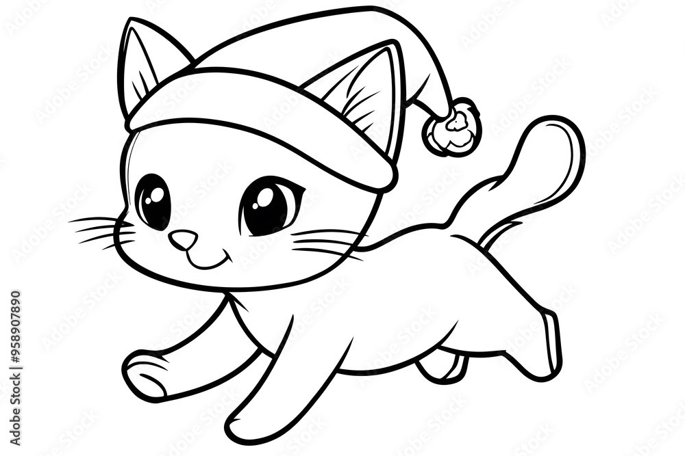 Cute Christmas Cat Coloring Page Stock Illustration | Adobe Stock