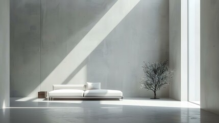 Wall Mural - Modern Minimalist Interior Design with White Sofa and Plant