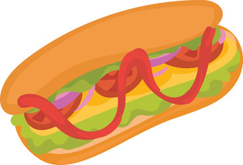 Cartoon hot dog doodle illustration on transparent background.
