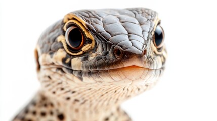 Canvas Print - A close up of a lizard's face with yellow eyes, AI