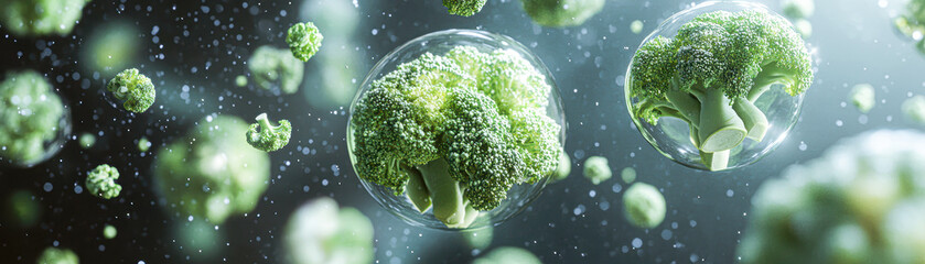 Poster - A bunch of broccoli is floating in space