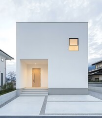 Poster - Minimalist White Modern Home With Wooden Door And Window