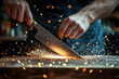 © Kitta - A Master Craftsman Sharpening a Knife, Sparks Fly as the Blade Gleams, a Symphony of Skill and Precision.