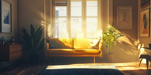 Sticker - Yellow Sofa in a Sunlit Living Room