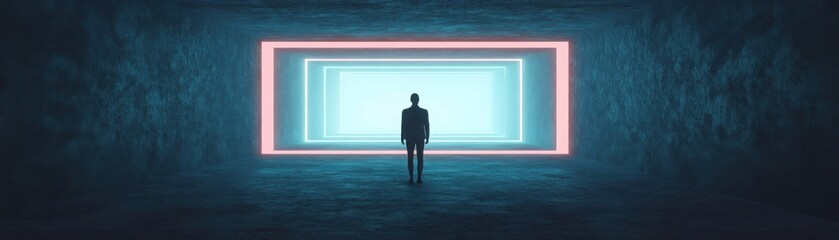 Wall Mural - digital art installation in a futuristic environment, depicting the journey from sadness to awarenes