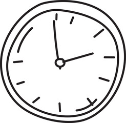 Hand drawn clock illustration on transparent background.
