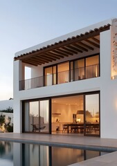 Sticker - Modern White House with Swimming Pool and Wooden Beams