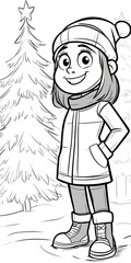 Poster - Girl Standing Near Christmas Tree Illustration