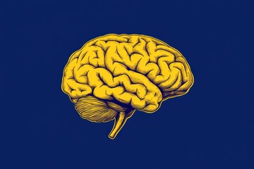 Wall Mural - a yellow brain vector on a blue background, simple flat design, simple shapes generative ai