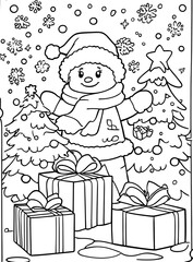 Wall Mural - Snowman Holding Christmas Tree with Gifts