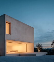 Wall Mural - Minimalist Modern Home Exterior Architecture Design With Warm Interior Lighting