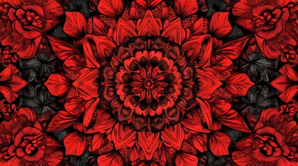 Wall Mural - Intricate Red Floral Mandala Pattern. 