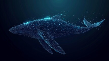 Wall Mural - blue whale composed of polygon. marine animal digital concept. low poly vector illustration of a sta