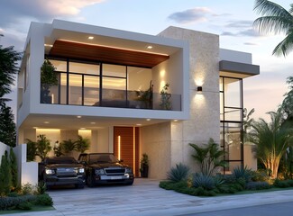 Wall Mural - Modern Minimalist House Design with Two Car Garage