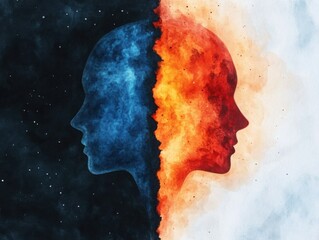 Wall Mural - an abstract representation of a person s mind with dark and light areas colliding, symbolizing the b