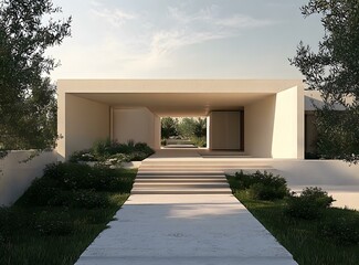 Poster - Modern Minimalist House Exterior Design With Concrete Walkway