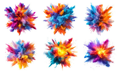 colorful powder explosion in vibrant hues isolated on transparent background