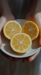 slicing orange on a dish