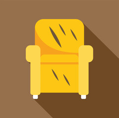 Wall Mural - Yellow upholstered armchair casting long shadow on brown background, side view icon