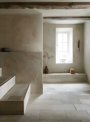 Poster - Minimalist Interior Design with White Walls and Stone Floors