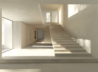 Canvas Print - Modern Minimalist Interior Design with Stairs and Sunlight