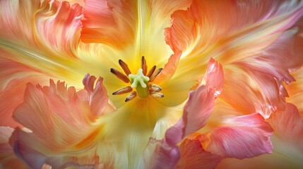 Wall Mural - A Close Up of a  Yellow and Pink  Tulip Flower