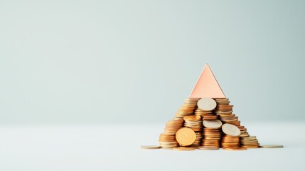 Poster - Pile of coins arranged in a pyramid shape, symbolizing financial stability and prosperity.