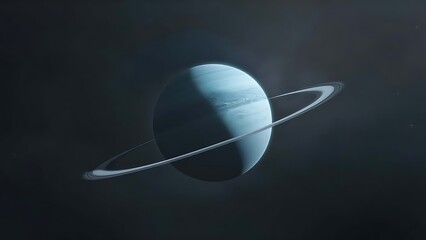 illustration of the planet Uranus floating in space. The planet should have its distinct light blue and cyan hue, with its thin, faint ring system