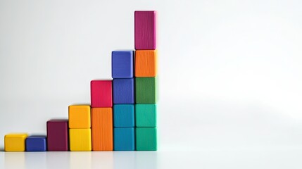 Creative bar graph made from colorful blocks, set against a white minimalist background