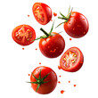 © Divid - Falling tomato pieces PNG. Tomato slices falling from the top for organic vegetable campaign full of vitamins. Tomato slices flying png. Tomatoes piece falling isolated