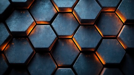 Canvas Print - Futuristic metallic hexagonal background glowing orange from within