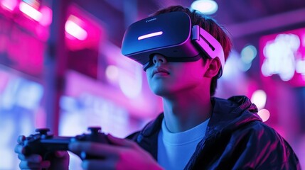 Sticker - Young Person Wearing VR Headset and Playing Video Games