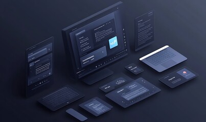 Wall Mural - dark mode interface design with multiple devices