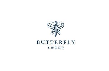 sword of butterfly line art logo design template flat vector