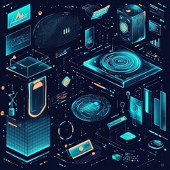Wall Mural - modern technologies of future presenting with hologram interface in dark space
