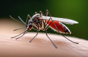 Close image of a mosquito on human skin