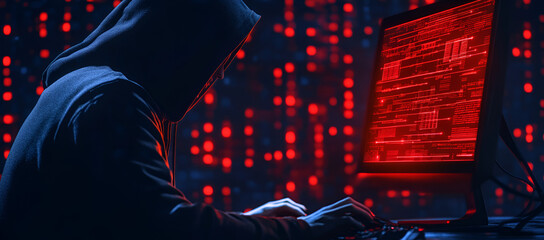 Wall Mural - Hacker in the Dark - Cyber Security Threat, Data Breach, Digital Crime, Malware,  Cyberattack,  Espionage, Dark Web,  Hacking,  Encryption