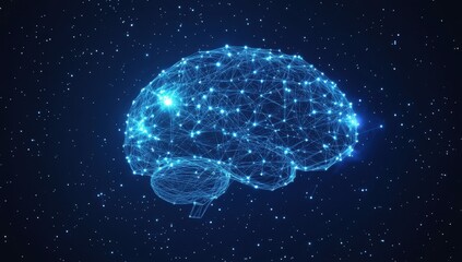 Wall Mural - a glowing brain made of interconnected nodes and lines, symbolizing artificial intelligence against 