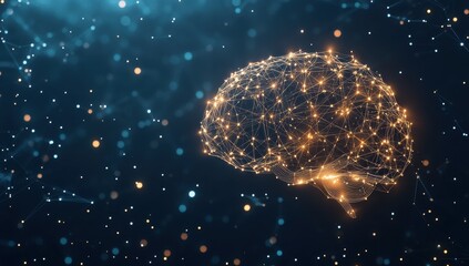 Wall Mural - a glowing brain made of interconnected nodes and lines, symbolizing artificial intelligence against 
