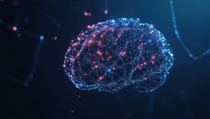 Wall Mural - a digital brain made of glowing lines and dots, symbolizing artificial intelligence against a dark b
