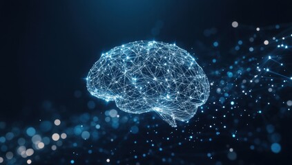 Wall Mural - a glowing brain made of interconnected lines and dots, floating in space and representing the concep