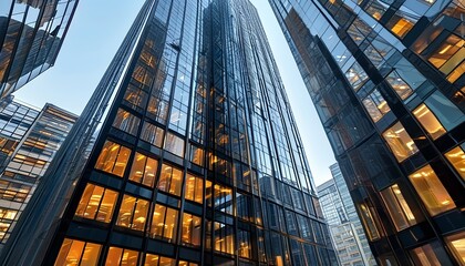 Wall Mural - The high-rise buildings in the atrium of modern buildings reflect the prosperity and unique design of the city, and the windows reflect the surrounding scenery.